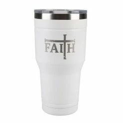 Flash Sale 👍 Lincoln Outfitters "Faith" 30 oz. Religious Tumbler, White - 89-646-0204 - Tumblers 🤩