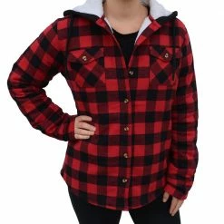 Outlet 🛒 Lincoln Outfitters 👩 Women's Hooded 👚 Shirt Jacket Cardinal Red - LOHJ-A0001W - Hooded Jackets 👩 Women's 🤩