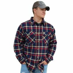 Outlet ⭐ Lincoln Outfitters Men's Brawny Flannel Navy - LOFB-A0522 - Long Sleeve 👕 Shirts 🛒