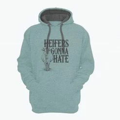 Deals 😉 Lincoln Outfitters Heifers Gonna Hate Ladie's Long Sleeve Hoodie, Aquifer Light Heather - LO-LH30 - Hooded Sweatshirts 👩 Women's 🎁