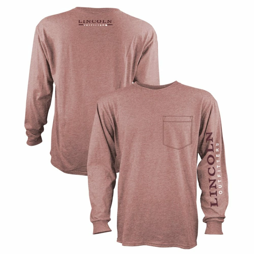 Budget 🌟 Lincoln Outfitters Men's Heavyweight Long Sleeve Pocket Graphic Tee Brick Dust Light Heather - LOLSPK-01-BDLH - Long Sleeve 👚 Shirts ✔️
