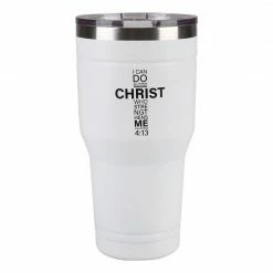 Wholesale 🎉 Lincoln Outfitters "All Things Through Christ" 30 oz. Religious Tumbler, White - 89-645-0204 - Tumblers ✔️