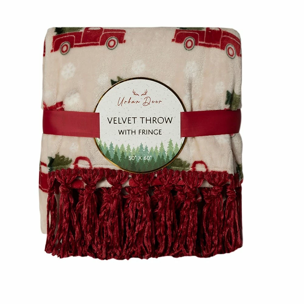 Flash Sale π― Lincoln Outfitters Orange Velvet 50 x 60 Throw with printed truck Patch applique - RK-VELAP-TRK - Blankets & Bedspreads π