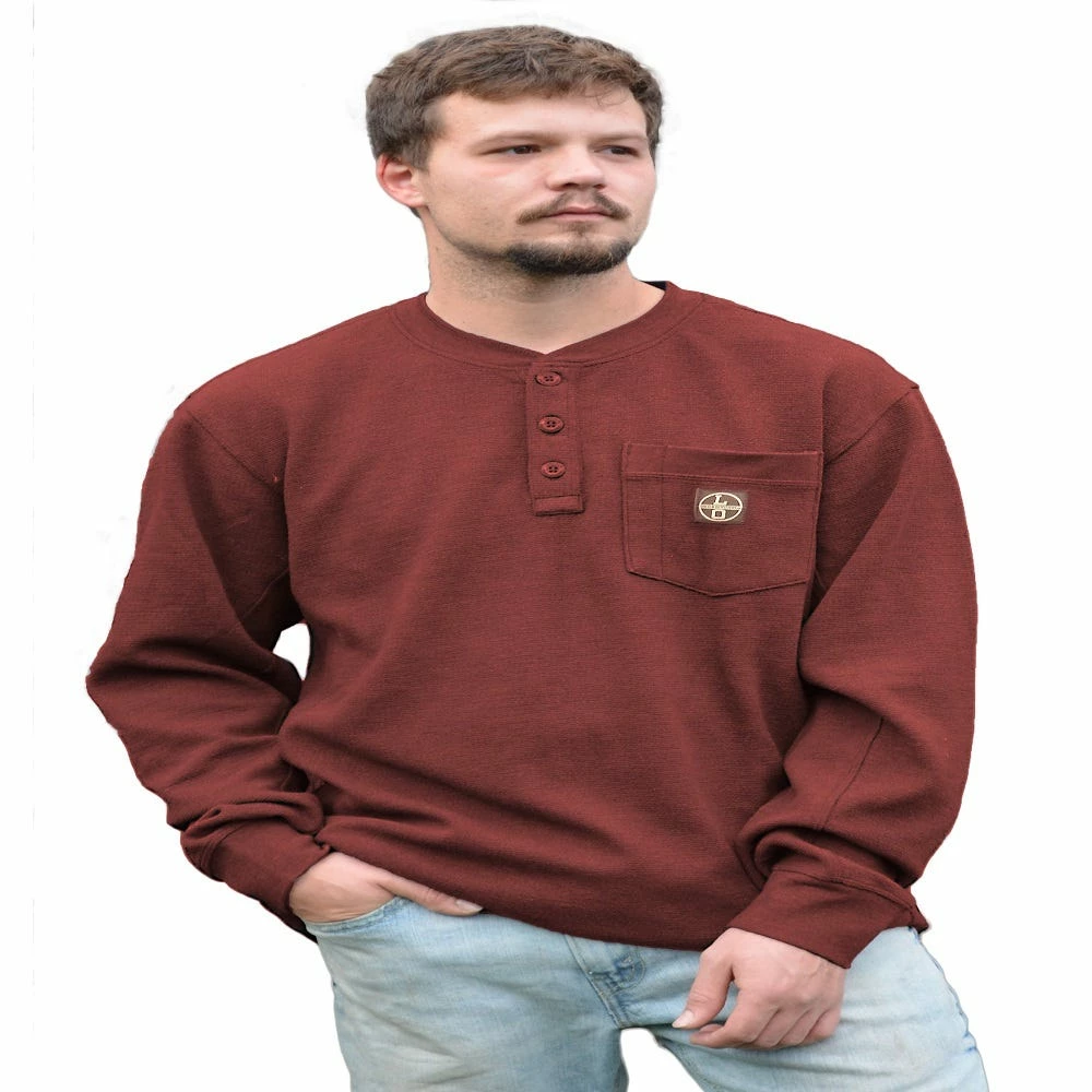 Hot Sale π Lincoln Outfitters Men's Long Sleeve Bedford Henley Red -Β BRK-E0379 - Long Sleeve π Shirts π