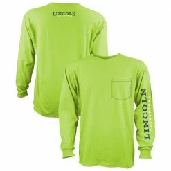 Discount ⌛ Lincoln Outfitters Men's Heavyweight Long Sleeve Pocket Graphic Tee Safety Green - LOLSPK-01SG - Long Sleeve 👕 Shirts 🔔