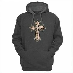 New 🎉 Lincoln Outfitters Cross Design Ladie's Long Sleeve Hoodie, Charcoal Heather - LO-LH27 - Hooded Sweatshirts 👩 Women's ⭐