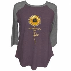 Outlet ⭐ Lincoln Outfitters Ladies Three Quarter Sleeve Faith Sunflower Graphite Heather- LO-LFW-05 - Three Quarter Length 👕 Shirts 👩 Women's ⌛