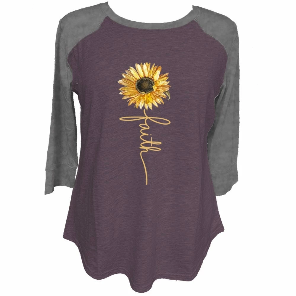 Outlet β Lincoln Outfitters Ladies Three Quarter Sleeve Faith Sunflower Graphite Heather- LO-LFW-05 - Three Quarter Length π Shirts π© Women's β