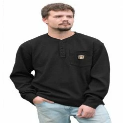 Flash Sale 🤩 Lincoln Outfitters Men's Long Sleeve Bedford Henley Black - BLK-E0379 - Long Sleeve 👚 Shirts 🔔