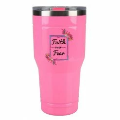 Flash Sale 🧨 Lincoln Outfitters "Faith Over Fear" 30 oz. Religious Tumbler, Pink - 89-635-0204 - Tumblers 😍