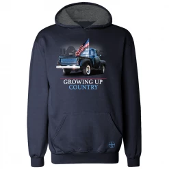 Budget ✨ LO Youth Boy's Growing Up Country Polyester Long Sleeve Hoodie Navy - LOYPH-08 - Hooded Sweatshirt Kid's 🌟