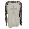 Brand new 🧨 Lincoln Outfitters Ladies Long Sleeve Raglan Fashion Cross T-Shirt Camo - LO-LFR-08 - Long Sleeve 👕 Shirts 👩 Women's ✨