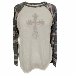 Brand new 🧨 Lincoln Outfitters Ladies Long Sleeve Raglan Fashion Cross T-Shirt Camo - LO-LFR-08 - Long Sleeve 👕 Shirts 👩 Women's ✨