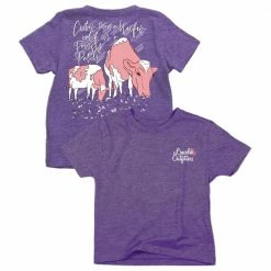 Deals 🤩 Lincoln Outfitters Youth Girl's Heifer in a Pansy Patch Short Sleeve T-Shirt - LOY-24 - T-Shirts 👏